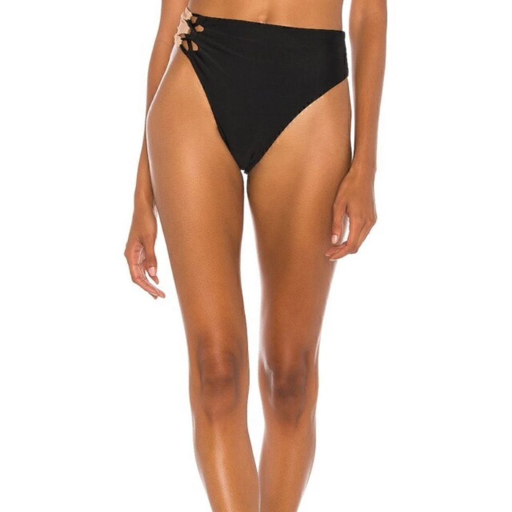 Camila Coelho Andres High Waist Bottom‎ in Black & Nude Large NWT (2-16)